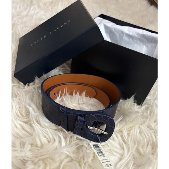 Ralph Lauren Collection Purple Label Women’s Alligator Buckle Belt L Navy $1750 - Picture 1 of 9